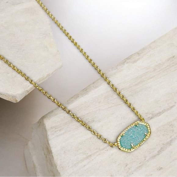 Kendra Scott Elisa Necklace in Teal Druzy Gold Tone - Picture 5 of 7